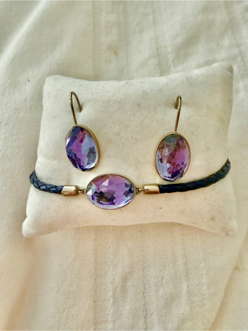 NWOT Swarovski Purple Tanzanite Crystal Jewelry Set VANILLA Earrings & Bracelet